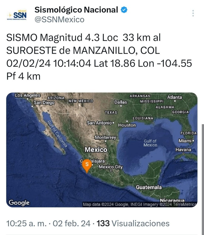 Se Registra Sismo En Colima Fue De 4 3 De Magnitud Colima Noticias